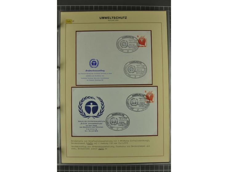 UMWELTSCHUTZ: 1930/79 (ca.), postfrische, ungebrauchte und gestempelte Sammlung mit Briefstücken und Belegen, dabei Sonderste
