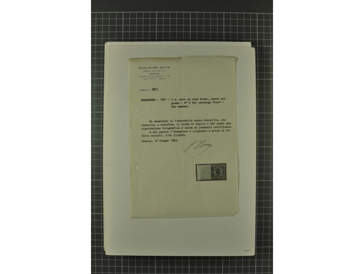1857/74, spezialisierte aufgezogene Sammlung, beginnend mit 3 Postscheinen und diversen Probedrucken; der Markenteil mit unge