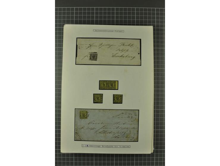 1857/74, spezialisierte aufgezogene Sammlung, beginnend mit 3 Postscheinen und diversen Probedrucken; der Markenteil mit unge