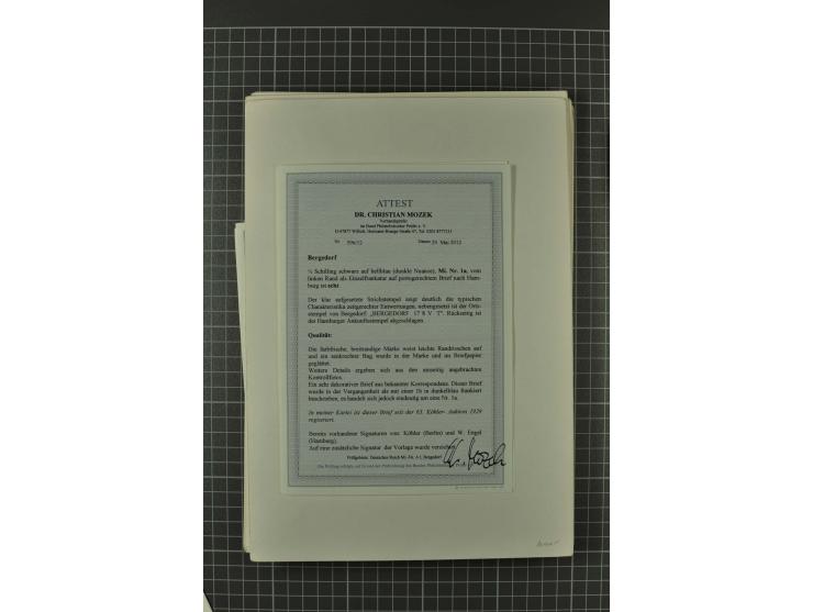 1857/74, spezialisierte aufgezogene Sammlung, beginnend mit 3 Postscheinen und diversen Probedrucken; der Markenteil mit unge