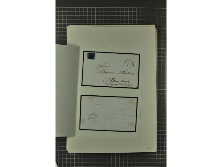 1857/74, spezialisierte aufgezogene Sammlung, beginnend mit 3 Postscheinen und diversen Probedrucken; der Markenteil mit unge