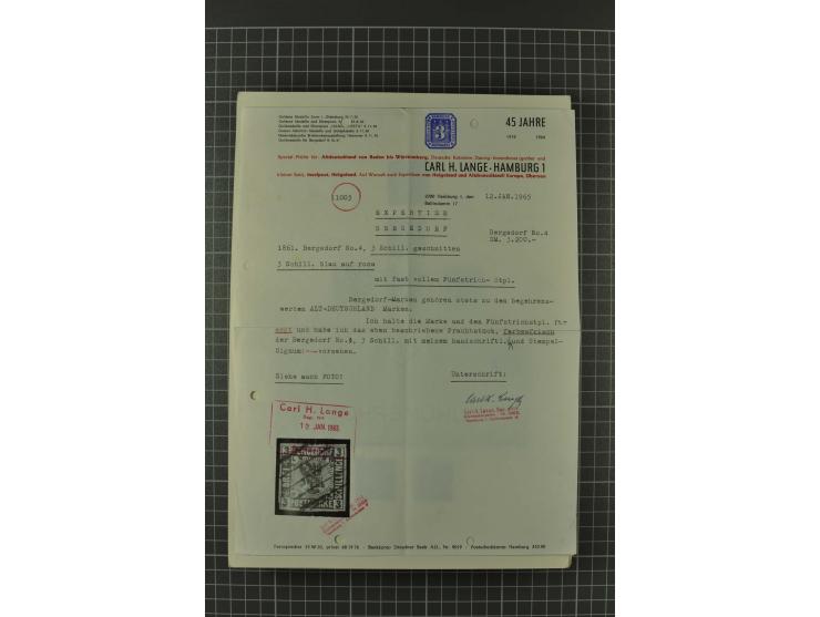 1857/74, spezialisierte aufgezogene Sammlung, beginnend mit 3 Postscheinen und diversen Probedrucken; der Markenteil mit unge