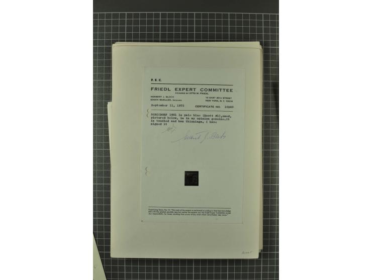 1857/74, spezialisierte aufgezogene Sammlung, beginnend mit 3 Postscheinen und diversen Probedrucken; der Markenteil mit unge