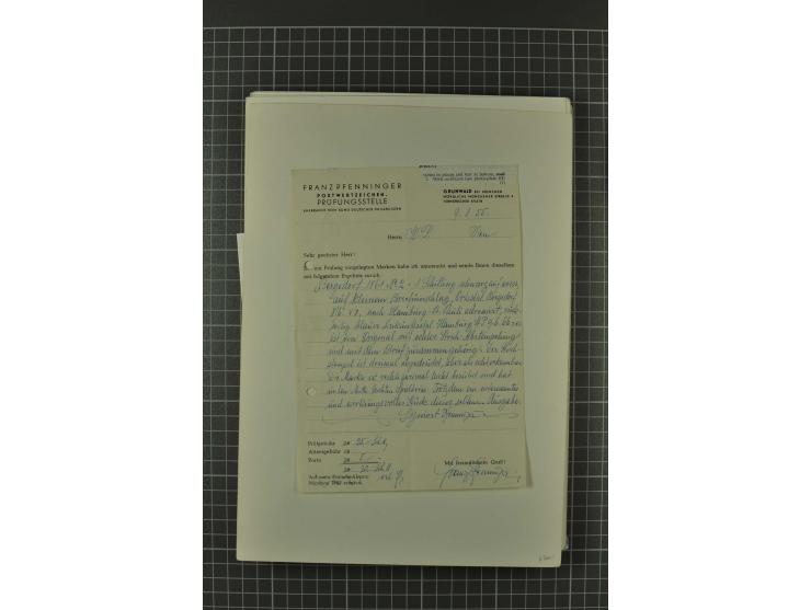 1857/74, spezialisierte aufgezogene Sammlung, beginnend mit 3 Postscheinen und diversen Probedrucken; der Markenteil mit unge