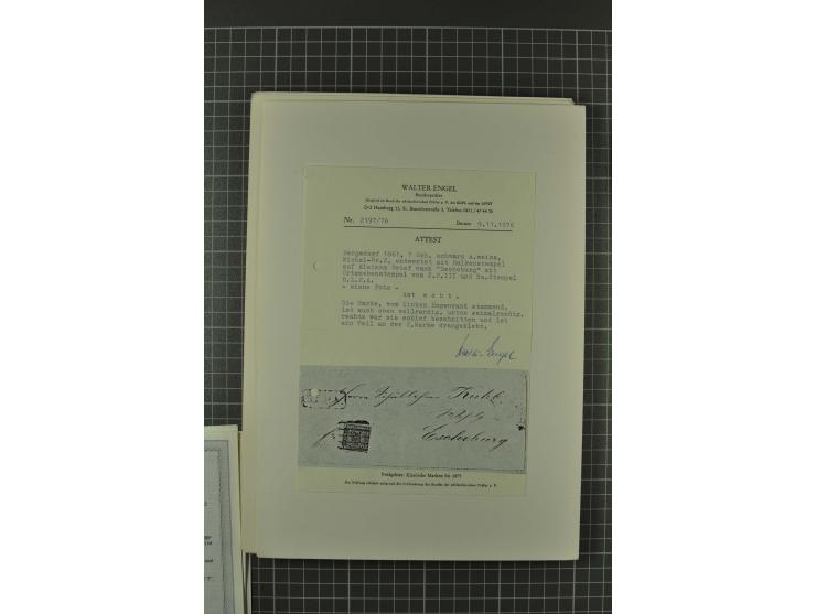 1857/74, spezialisierte aufgezogene Sammlung, beginnend mit 3 Postscheinen und diversen Probedrucken; der Markenteil mit unge