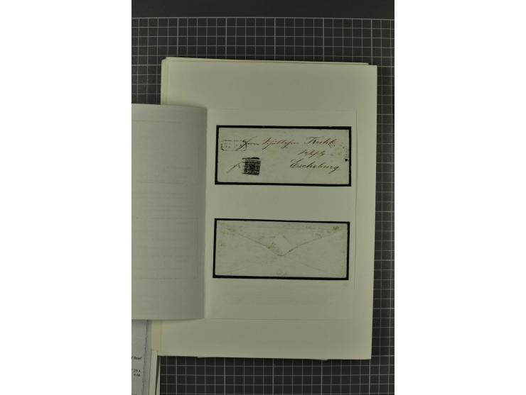 1857/74, spezialisierte aufgezogene Sammlung, beginnend mit 3 Postscheinen und diversen Probedrucken; der Markenteil mit unge