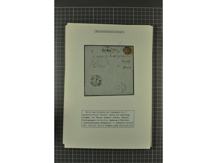 1857/74, spezialisierte aufgezogene Sammlung, beginnend mit 3 Postscheinen und diversen Probedrucken; der Markenteil mit unge