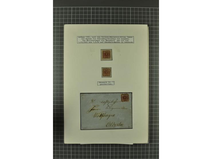 1857/74, spezialisierte aufgezogene Sammlung, beginnend mit 3 Postscheinen und diversen Probedrucken; der Markenteil mit unge