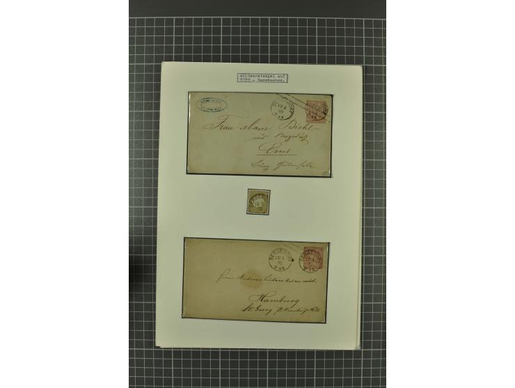 1857/74, spezialisierte aufgezogene Sammlung, beginnend mit 3 Postscheinen und diversen Probedrucken; der Markenteil mit unge