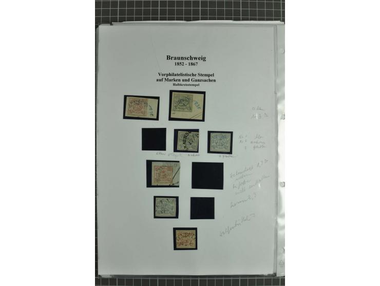 1852/65, Sammlung Vorphilatelistischer Ortsstempel auf losen Marken, Briefstücken, Briefen und Ganzsachen, vielfach auf der e