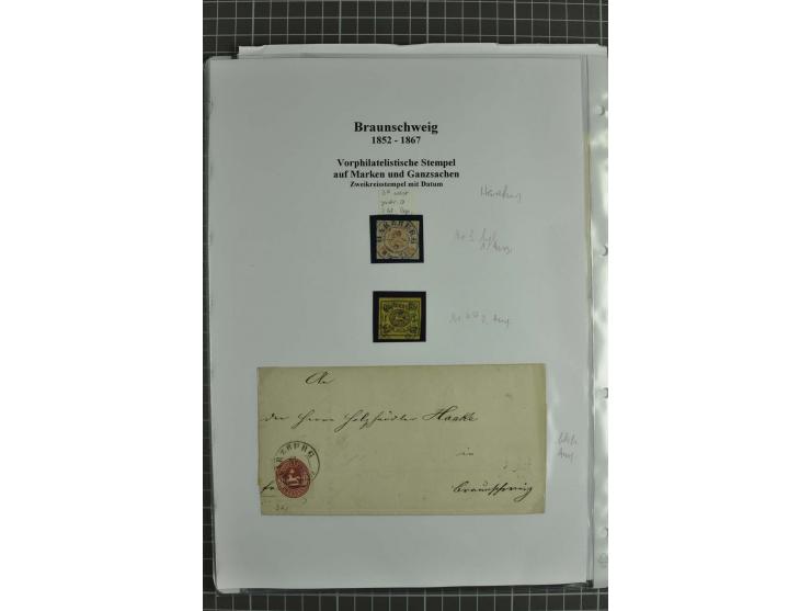1852/65, Sammlung Vorphilatelistischer Ortsstempel auf losen Marken, Briefstücken, Briefen und Ganzsachen, vielfach auf der e