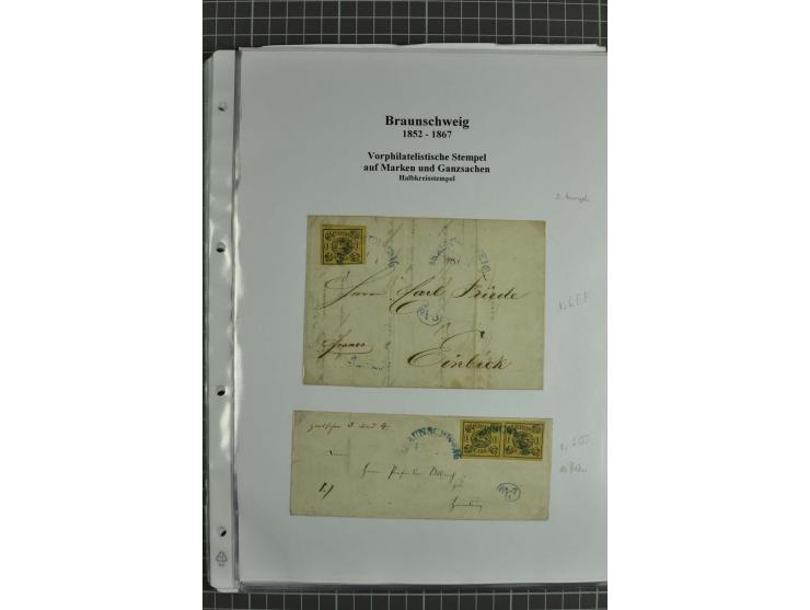 1852/65, Sammlung Vorphilatelistischer Ortsstempel auf losen Marken, Briefstücken, Briefen und Ganzsachen, vielfach auf der e