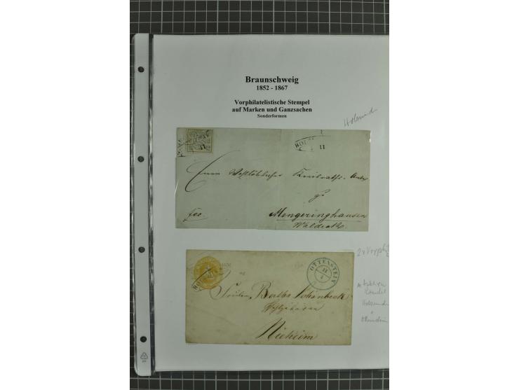 1852/65, Sammlung Vorphilatelistischer Ortsstempel auf losen Marken, Briefstücken, Briefen und Ganzsachen, vielfach auf der e