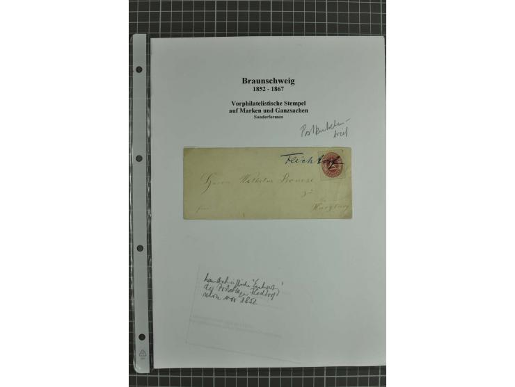 1852/65, Sammlung Vorphilatelistischer Ortsstempel auf losen Marken, Briefstücken, Briefen und Ganzsachen, vielfach auf der e