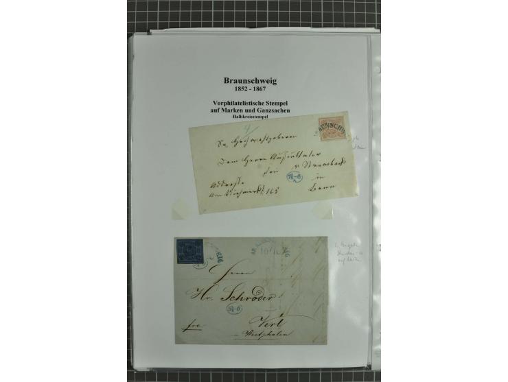 1852/65, Sammlung Vorphilatelistischer Ortsstempel auf losen Marken, Briefstücken, Briefen und Ganzsachen, vielfach auf der e