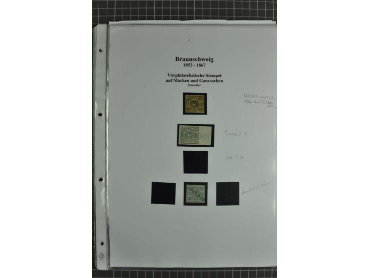 1852/65, Sammlung Vorphilatelistischer Ortsstempel auf losen Marken, Briefstücken, Briefen und Ganzsachen, vielfach auf der e