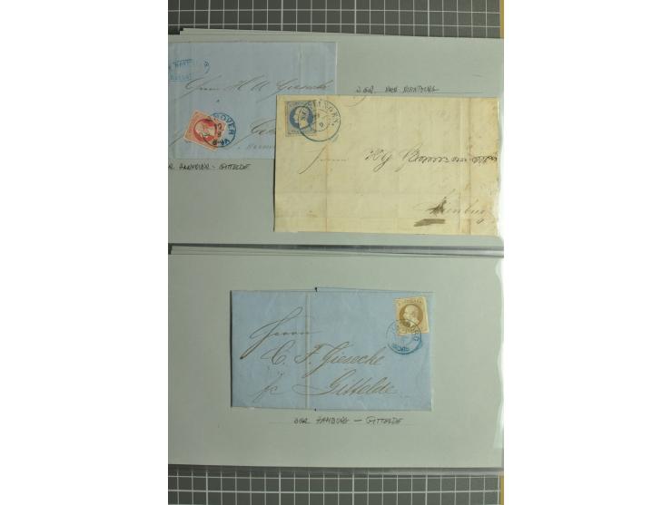 1850/64, gestempelte Sammlung mit diversen Kabinett- und Luxusstücken, Randstücken, Bogenecken etc., dabei 21 frankierte Brie
