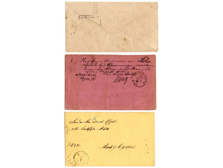 1872/74, Brustschile, 8 Briefe und Karten, dabei 2 Paketbegleitbriefe und 1 Karte, Vierfarben-Frankatur etc.