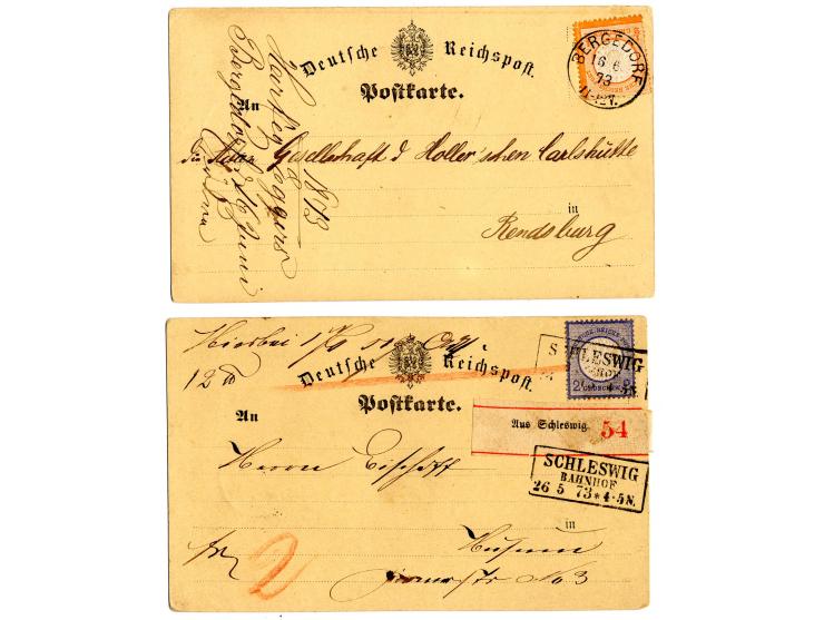 1872/74, Brustschile, 8 Briefe und Karten, dabei 2 Paketbegleitbriefe und 1 Karte, Vierfarben-Frankatur etc.