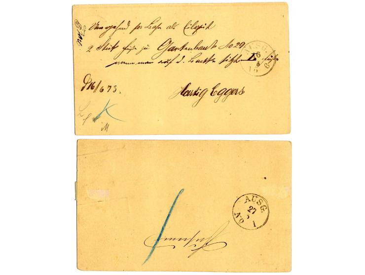 1872/74, Brustschile, 8 Briefe und Karten, dabei 2 Paketbegleitbriefe und 1 Karte, Vierfarben-Frankatur etc.