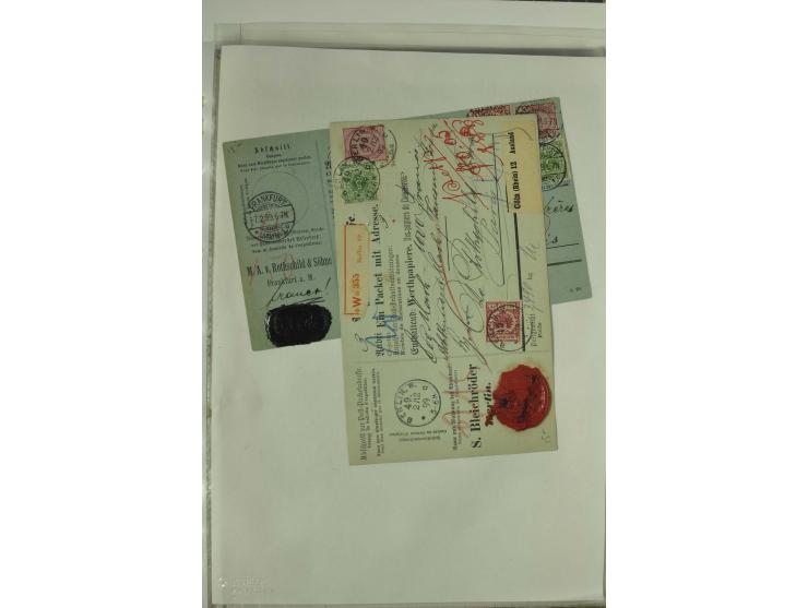 1874/95, 55 Auslandspaketkarten mit diversen Frankaturen ab Brustschild bis Krone/Adler, dabei viele Mischfrankaturen mit Inn