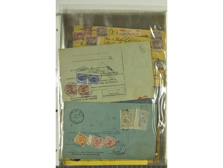 1874/95, 55 Auslandspaketkarten mit diversen Frankaturen ab Brustschild bis Krone/Adler, dabei viele Mischfrankaturen mit Inn