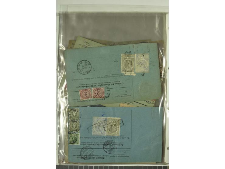 1874/95, 55 Auslandspaketkarten mit diversen Frankaturen ab Brustschild bis Krone/Adler, dabei viele Mischfrankaturen mit Inn