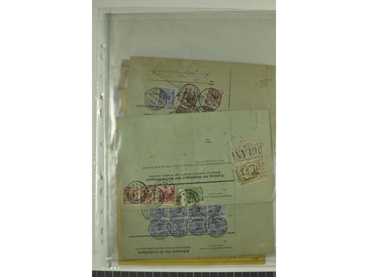 1874/95, 55 Auslandspaketkarten mit diversen Frankaturen ab Brustschild bis Krone/Adler, dabei viele Mischfrankaturen mit Inn