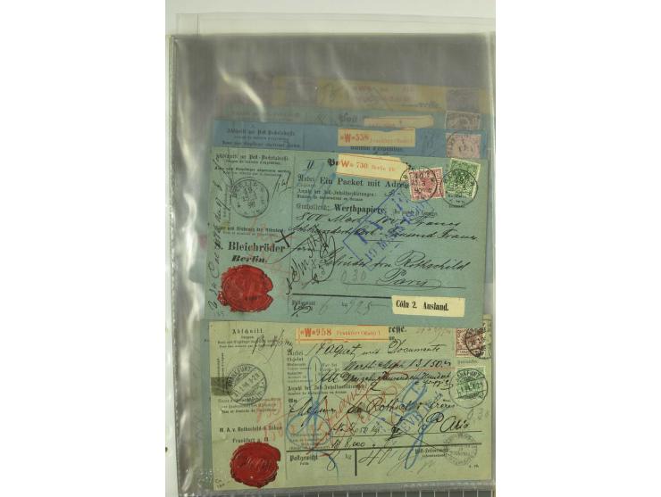 1874/95, 55 Auslandspaketkarten mit diversen Frankaturen ab Brustschild bis Krone/Adler, dabei viele Mischfrankaturen mit Inn