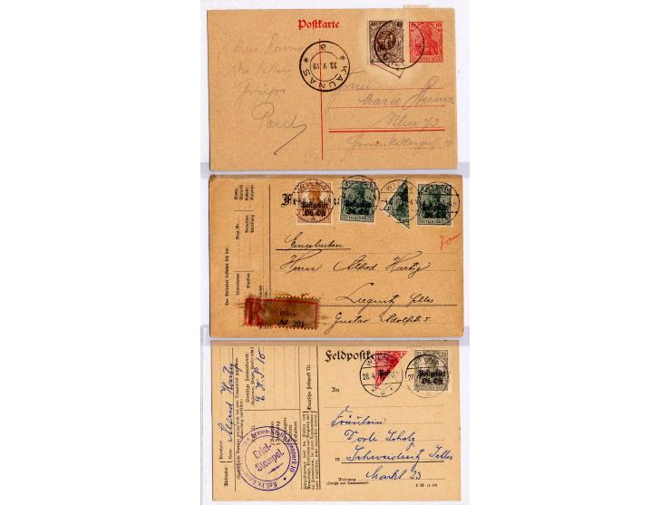 1916, 7 Briefe und Karten, dabei u.a. Deutsches Reich Mi.-Nr. 101 mit blauem L1 "Postamt 1" und nebengesetztem DKr. "KAUNAS 2