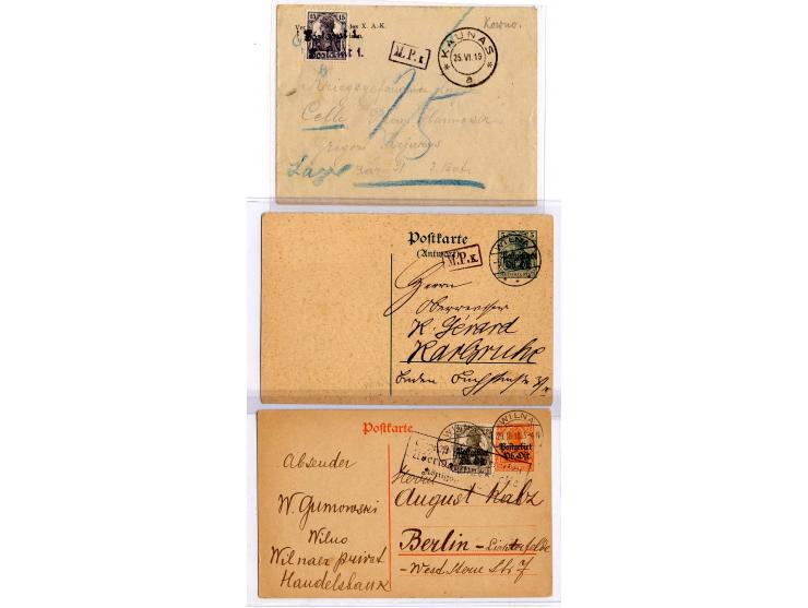 1916, 7 Briefe und Karten, dabei u.a. Deutsches Reich Mi.-Nr. 101 mit blauem L1 "Postamt 1" und nebengesetztem DKr. "KAUNAS 2