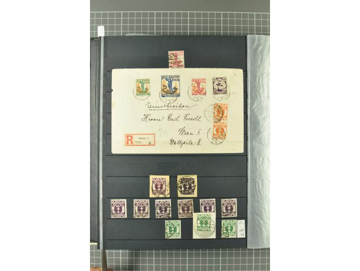 1920/39, gestempelte reichhaltige Sammlung mit u.a. Mi.-Nr. 29II, 32-40, 43II, 100Xa, Porto, Dienst, Port Gdansk, Vorläufer, 