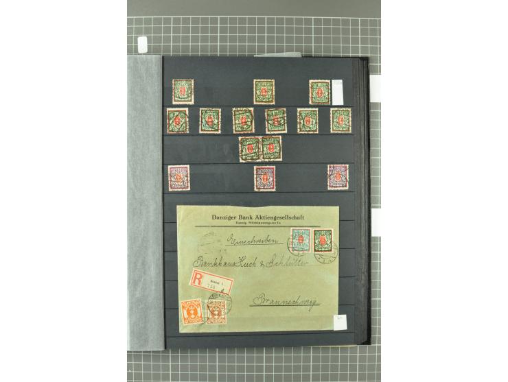 1920/39, gestempelte reichhaltige Sammlung mit u.a. Mi.-Nr. 29II, 32-40, 43II, 100Xa, Porto, Dienst, Port Gdansk, Vorläufer, 