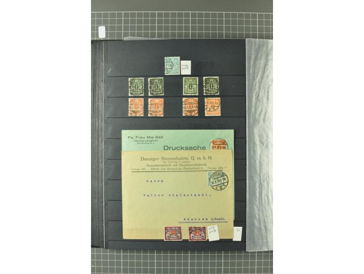 1920/39, gestempelte reichhaltige Sammlung mit u.a. Mi.-Nr. 29II, 32-40, 43II, 100Xa, Porto, Dienst, Port Gdansk, Vorläufer, 