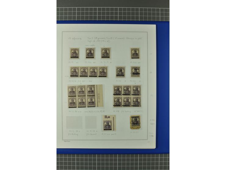 1920, "Sarre" auf Germania, postfrische, ungebrauchte und gestempelte, stark spezialisierte Sammlung mit u.a. Mi.-Nr. 1II, 1I