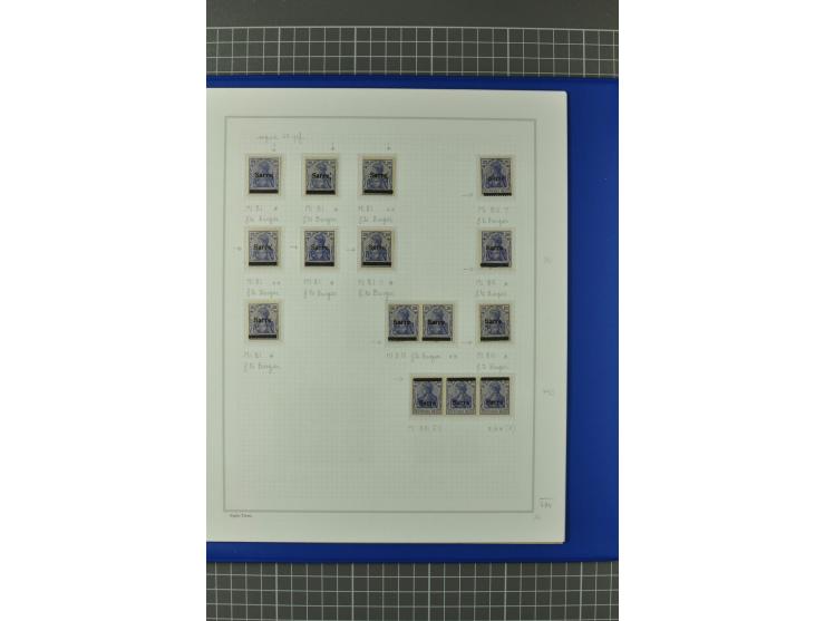 1920, "Sarre" auf Germania, postfrische, ungebrauchte und gestempelte, stark spezialisierte Sammlung mit u.a. Mi.-Nr. 1II, 1I