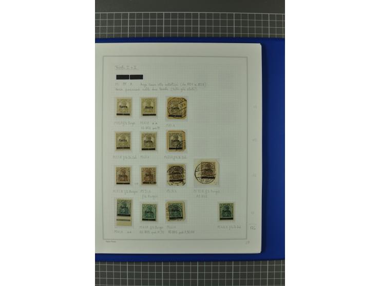 1920, "Sarre" auf Germania, postfrische, ungebrauchte und gestempelte, stark spezialisierte Sammlung mit u.a. Mi.-Nr. 1II, 1I