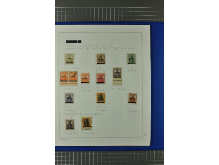1920, "Sarre" auf Germania, postfrische, ungebrauchte und gestempelte, stark spezialisierte Sammlung mit u.a. Mi.-Nr. 1II, 1I