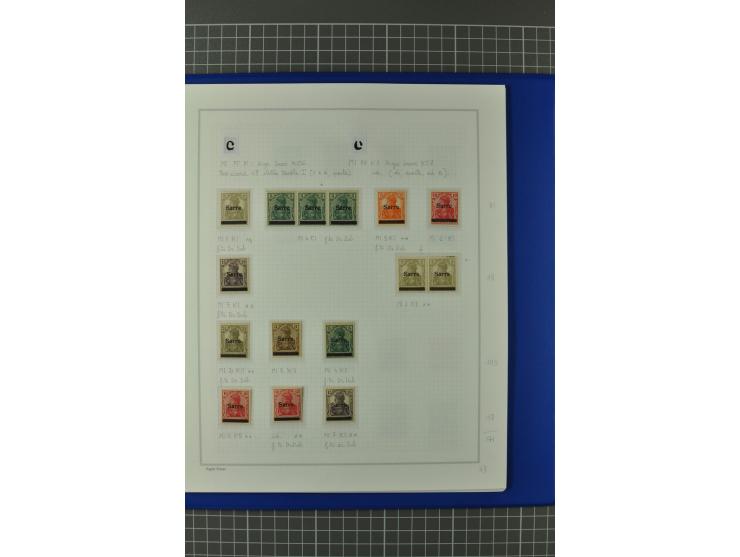 1920, "Sarre" auf Germania, postfrische, ungebrauchte und gestempelte, stark spezialisierte Sammlung mit u.a. Mi.-Nr. 1II, 1I