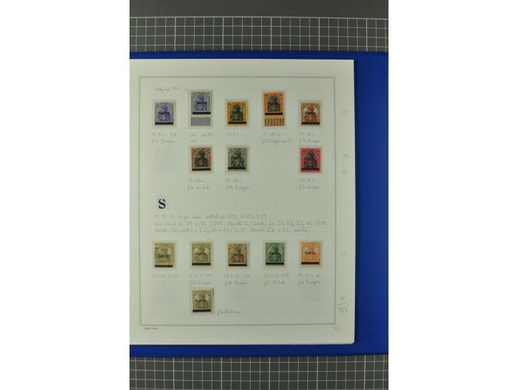 1920, "Sarre" auf Germania, postfrische, ungebrauchte und gestempelte, stark spezialisierte Sammlung mit u.a. Mi.-Nr. 1II, 1I