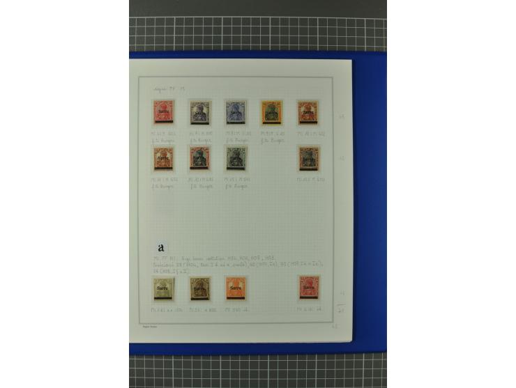 1920, "Sarre" auf Germania, postfrische, ungebrauchte und gestempelte, stark spezialisierte Sammlung mit u.a. Mi.-Nr. 1II, 1I