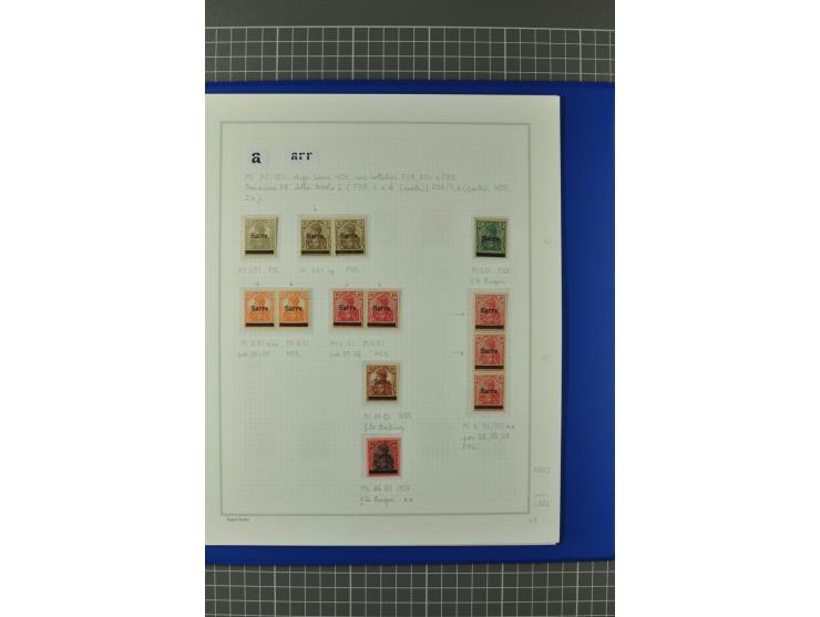1920, "Sarre" auf Germania, postfrische, ungebrauchte und gestempelte, stark spezialisierte Sammlung mit u.a. Mi.-Nr. 1II, 1I