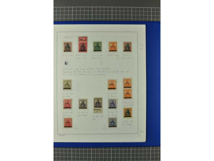 1920, "Sarre" auf Germania, postfrische, ungebrauchte und gestempelte, stark spezialisierte Sammlung mit u.a. Mi.-Nr. 1II, 1I