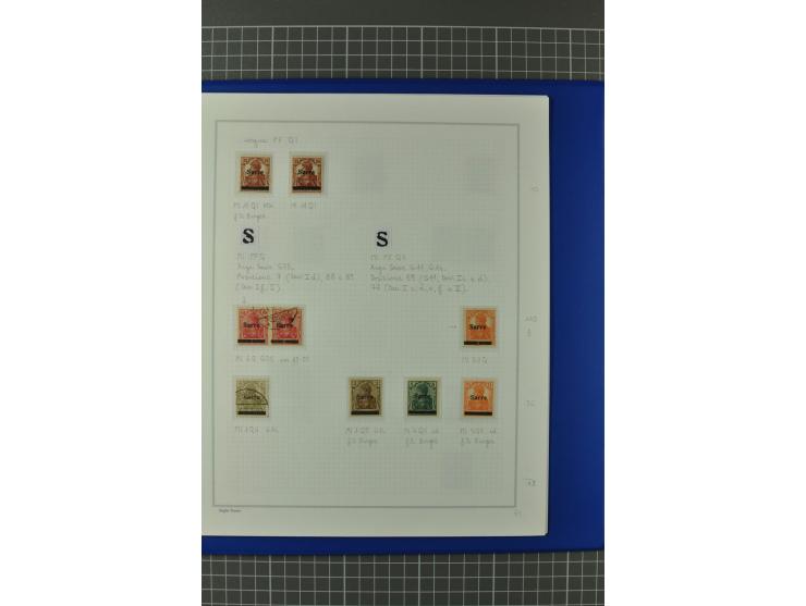1920, "Sarre" auf Germania, postfrische, ungebrauchte und gestempelte, stark spezialisierte Sammlung mit u.a. Mi.-Nr. 1II, 1I