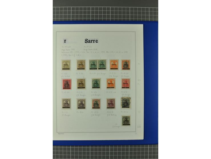 1920, "Sarre" auf Germania, postfrische, ungebrauchte und gestempelte, stark spezialisierte Sammlung mit u.a. Mi.-Nr. 1II, 1I