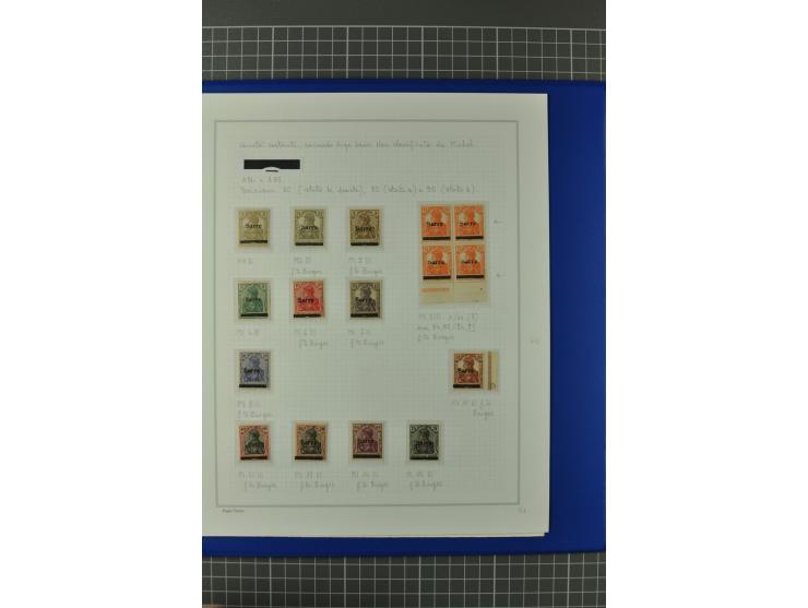 1920, "Sarre" auf Germania, postfrische, ungebrauchte und gestempelte, stark spezialisierte Sammlung mit u.a. Mi.-Nr. 1II, 1I
