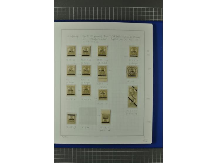 1920, "Sarre" auf Germania, postfrische, ungebrauchte und gestempelte, stark spezialisierte Sammlung mit u.a. Mi.-Nr. 1II, 1I