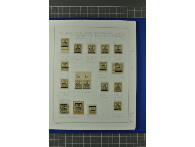 1920, "Sarre" auf Germania, postfrische, ungebrauchte und gestempelte, stark spezialisierte Sammlung mit u.a. Mi.-Nr. 1II, 1I