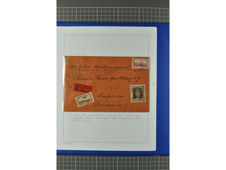 1921/34, Sammlung von über 250 Briefen und Karten in drei Alben, dabei Einzel und Mehrfachfrankaturen, Paketkarten, Wertbrief