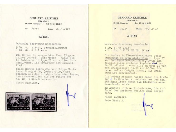 1944, interessante postfrische Partie mit vielen besseren Werten dabei Mi.-Nr. 1FII DKII,IV im Viererblock,  1-2 ZW und 4KI i